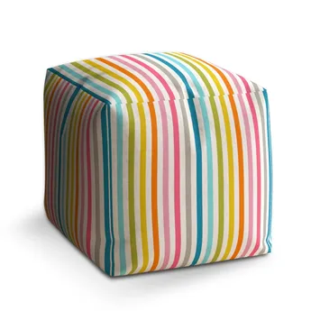 Sablio Taburet Cube Barevné proužky - 50x50x50 cm