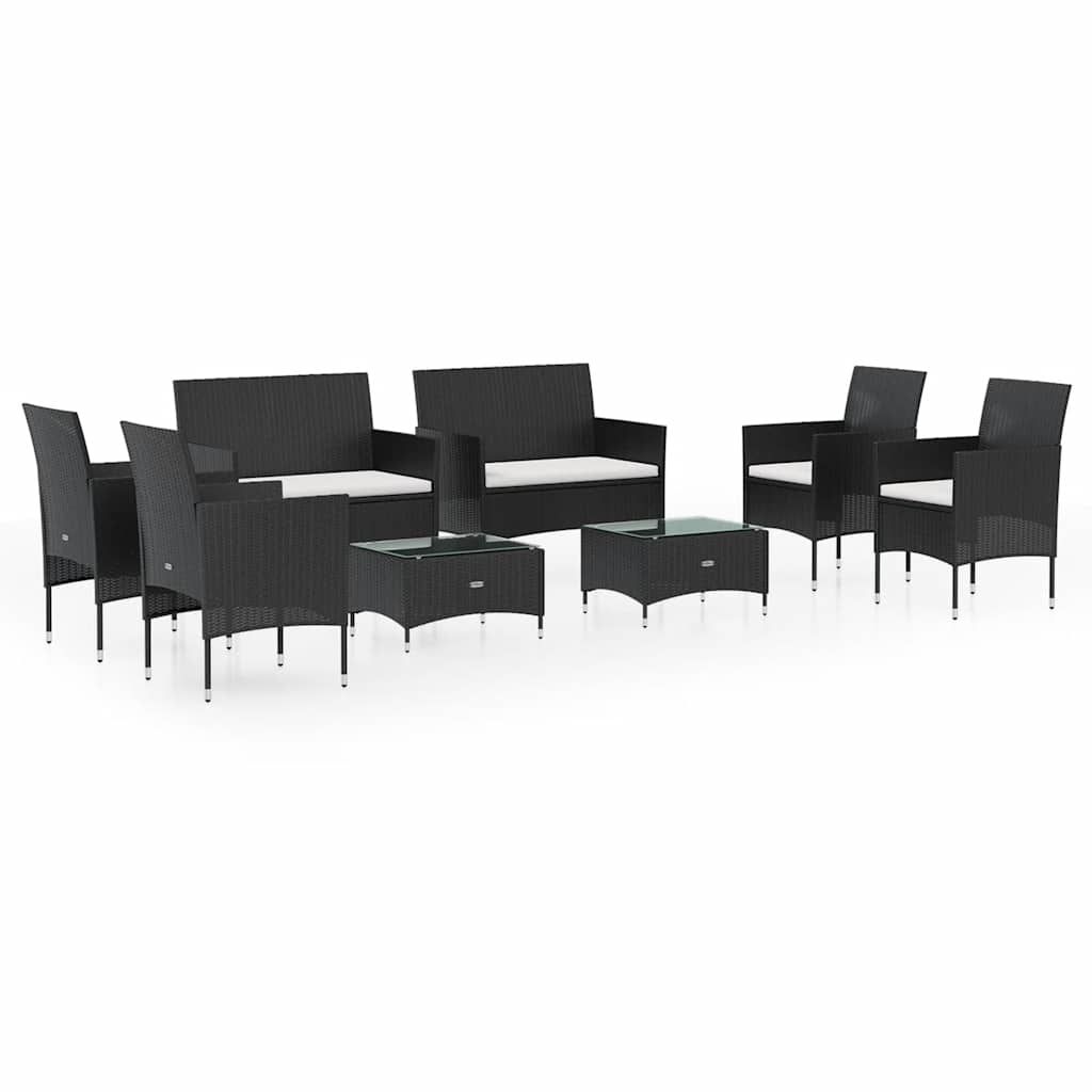 vidaXL 8 Piece Patio Lounge Set with Cushions Poly Rattan Black