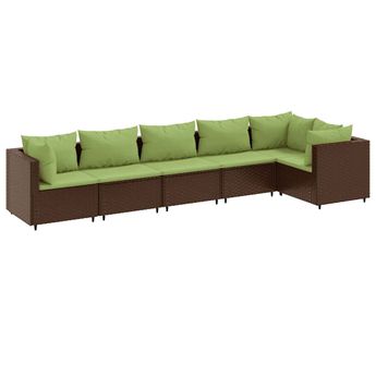 vidaXL 6 Piece Garden Lounge Set with Cushions Brown Poly Rattan