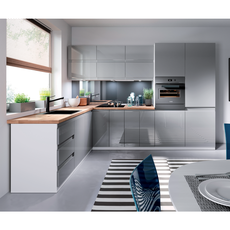 Corner kitchen unit, 300x240, gray HG gloss/white, right, AURORA