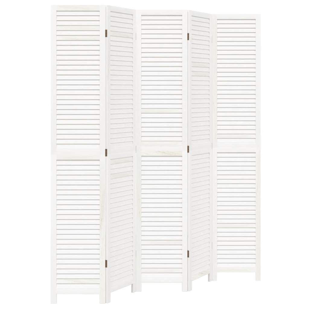 vidaXL Room Divider 5 Panels White Solid Wood Paulownia