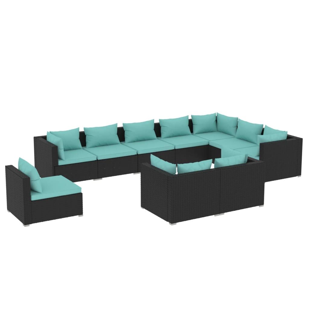 vidaXL 10 Piece Patio Lounge Set with Cushions Poly Rattan Black