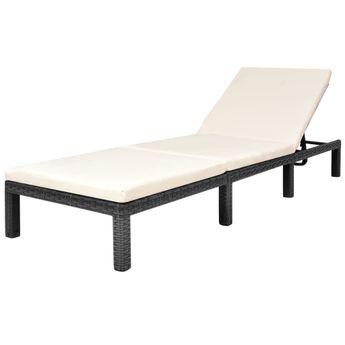 vidaXL Sun Lounger with Cushion Poly Rattan Black