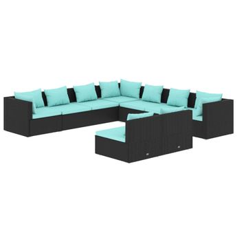 vidaXL 9 Piece Patio Lounge Set with Cushions Black Poly Rattan