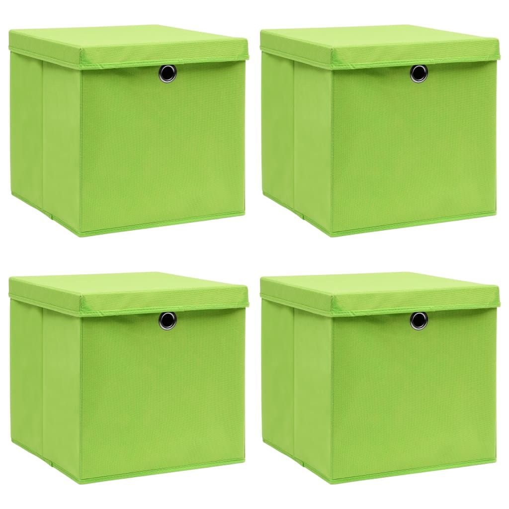vidaXL Storage Boxes with Lids 4 pcs Green 32x32x32 cm Fabric