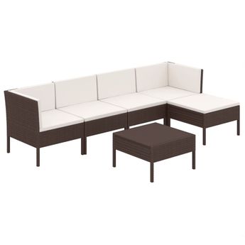 vidaXL 6 Piece Patio Lounge Set with Cushions Poly Rattan Brown