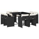 vidaXL 9 Piece Patio Dining Set with Cushions Black Poly Rattan