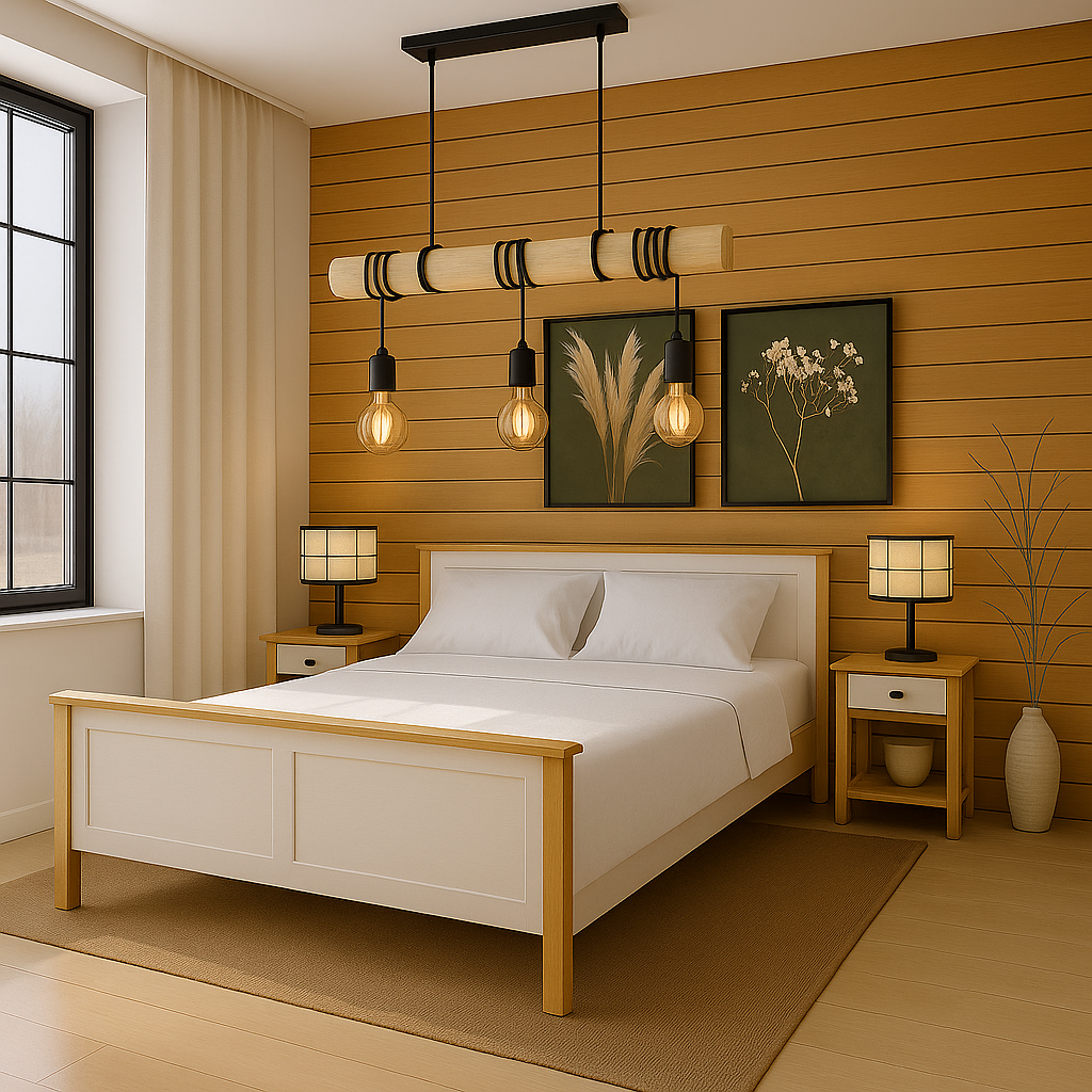 Modern bedroom in beige and white tones