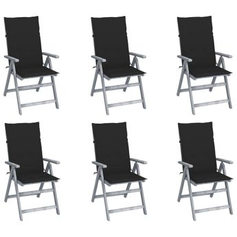 vidaXL Garden Reclining Chairs 6 pcs with Cushions Solid Acacia Wood